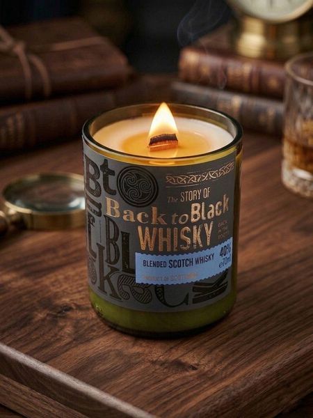 Свічка апсайклінг &mdash; Back to Black Whisky | 350 г | Соєвий віск с024 фото