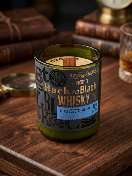 Свічка апсайклінг &mdash; Back to Black Whisky | 350 г | Соєвий віск с024 фото