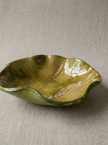 Тарілка ручної роботи &laquo;Olive Leaf&raquo; з глини, 18 см р0019 фото