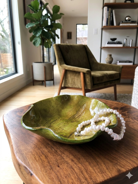 Тарілка ручної роботи &laquo;Olive Leaf&raquo; з глини, 18 см р0019 фото