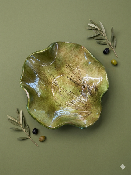 Тарілка ручної роботи &laquo;Olive Leaf&raquo; з глини, 18 см р0019 фото